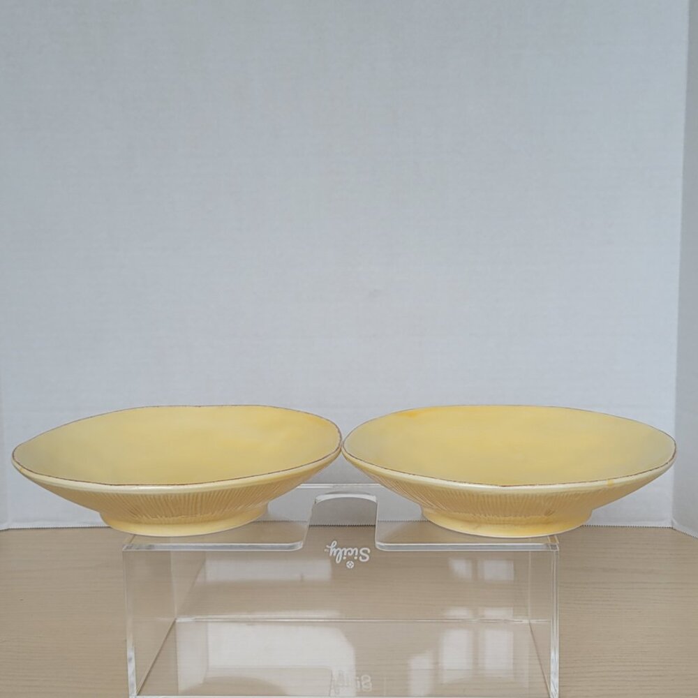 Crate&Barrel Lucca Yellow Stoneware Made In Italy Soup Salad Bowl 8.5 in Set 2 - Picture 13 of 16